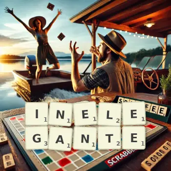 Illustration créative d'un jeu de lettres avec le mot INELEGANTE épelé sur le plateau.