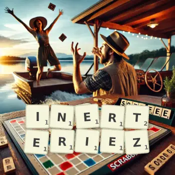 Illustration créative d'un jeu de lettres avec le mot INERTERIEZ épelé sur le plateau.