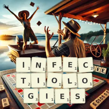 Illustration créative d'un jeu de lettres avec le mot INFECTIOLOGIES épelé sur le plateau.
