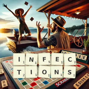 Illustration créative d'un jeu de lettres avec le mot INFECTIONS épelé sur le plateau.