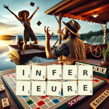Illustration créative d'un jeu de lettres avec le mot INFERIEURE épelé sur le plateau.