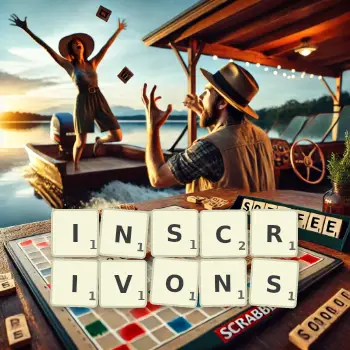 Illustration créative d'un jeu de lettres avec le mot INSCRIVONS épelé sur le plateau.