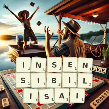 Illustration créative d'un jeu de lettres avec le mot INSENSIBILISAI épelé sur le plateau.