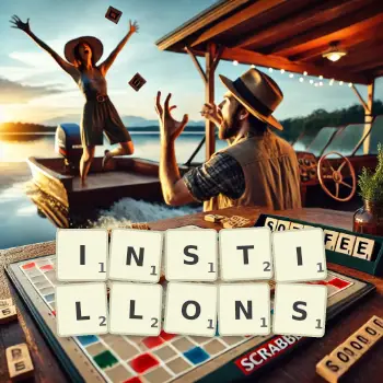 Illustration créative d'un jeu de lettres avec le mot INSTILLONS épelé sur le plateau.