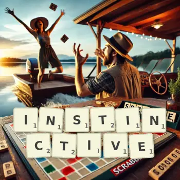 Illustration créative d'un jeu de lettres avec le mot INSTINCTIVE épelé sur le plateau.