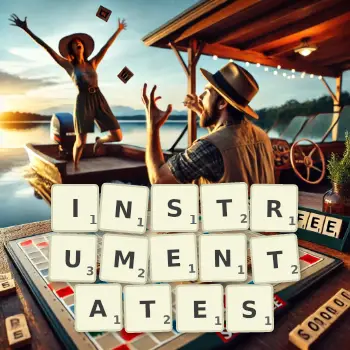 Illustration créative d'un jeu de lettres avec le mot INSTRUMENTATES épelé sur le plateau.