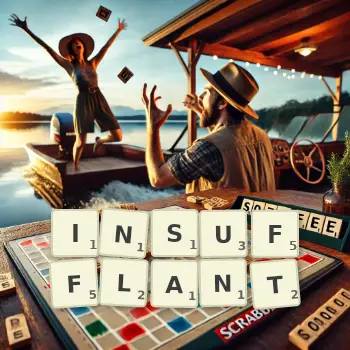 Illustration créative d'un jeu de lettres avec le mot INSUFFLANT épelé sur le plateau.