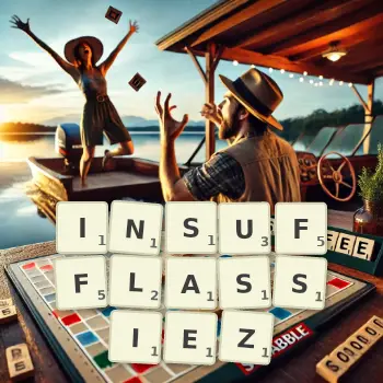 Illustration créative d'un jeu de lettres avec le mot INSUFFLASSIEZ épelé sur le plateau.