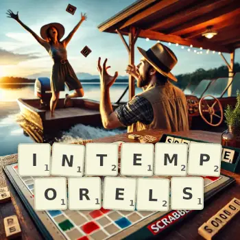 Illustration créative d'un jeu de lettres avec le mot INTEMPORELS épelé sur le plateau.