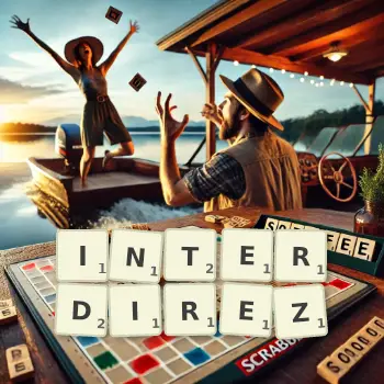 Illustration créative d'un jeu de lettres avec le mot INTERDIREZ épelé sur le plateau.