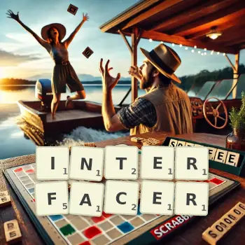 Illustration créative d'un jeu de lettres avec le mot INTERFACER épelé sur le plateau.