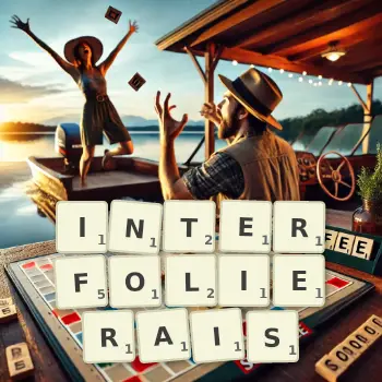 Illustration créative d'un jeu de lettres avec le mot INTERFOLIERAIS épelé sur le plateau.
