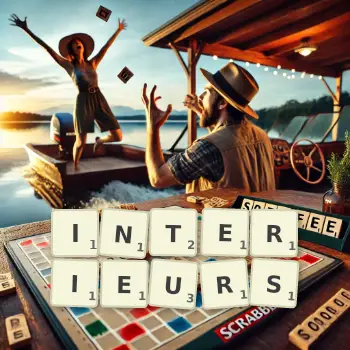 Illustration créative d'un jeu de lettres avec le mot INTERIEURS épelé sur le plateau.