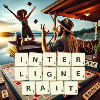 Illustration créative d'un jeu de lettres avec le mot INTERLIGNERAIT épelé sur le plateau.