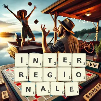 Illustration créative d'un jeu de lettres avec le mot INTERREGIONALE épelé sur le plateau.