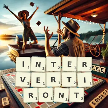 Illustration créative d'un jeu de lettres avec le mot INTERVERTIRONT épelé sur le plateau.
