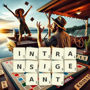 Illustration créative d'un jeu de lettres avec le mot INTRANSIGEANT épelé sur le plateau.