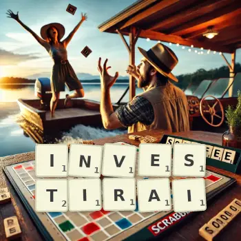 Illustration créative d'un jeu de lettres avec le mot INVESTIRAI épelé sur le plateau.