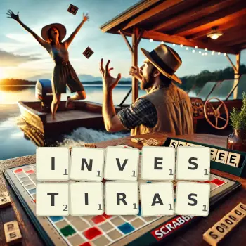 Illustration créative d'un jeu de lettres avec le mot INVESTIRAS épelé sur le plateau.