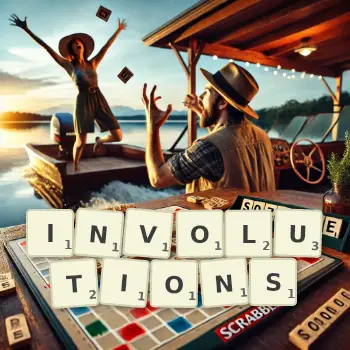 Illustration créative d'un jeu de lettres avec le mot INVOLUTIONS épelé sur le plateau.