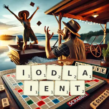 Illustration créative d'un jeu de lettres avec le mot IODLAIENT épelé sur le plateau.