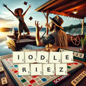 Illustration créative d'un jeu de lettres avec le mot IODLERIEZ épelé sur le plateau.
