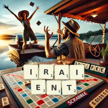 Illustration créative d'un jeu de lettres avec le mot IRAIENT épelé sur le plateau.