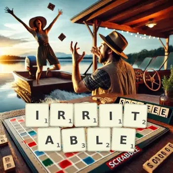 Illustration créative d'un jeu de lettres avec le mot IRRITABLE épelé sur le plateau.
