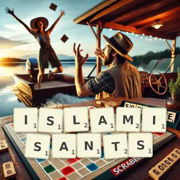 Illustration créative d'un jeu de lettres avec le mot ISLAMISANTS épelé sur le plateau.