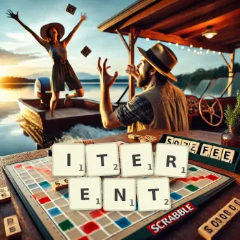 Illustration créative d'un jeu de lettres avec le mot ITERENT épelé sur le plateau.