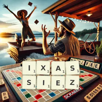 Illustration créative d'un jeu de lettres avec le mot IXASSIEZ épelé sur le plateau.