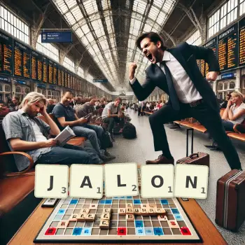 Illustration créative d'un jeu de lettres avec le mot JALON épelé sur le plateau.
