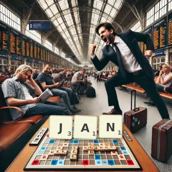 Illustration créative d'un jeu de lettres avec le mot JAN épelé sur le plateau.