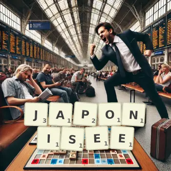 Illustration créative d'un jeu de lettres avec le mot JAPONISEE épelé sur le plateau.