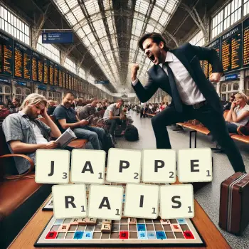 Illustration créative d'un jeu de lettres avec le mot JAPPERAIS épelé sur le plateau.