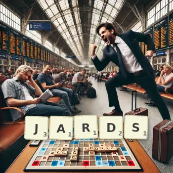 Illustration créative d'un jeu de lettres avec le mot JARDS épelé sur le plateau.