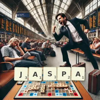 Illustration créative d'un jeu de lettres avec le mot JASPA épelé sur le plateau.