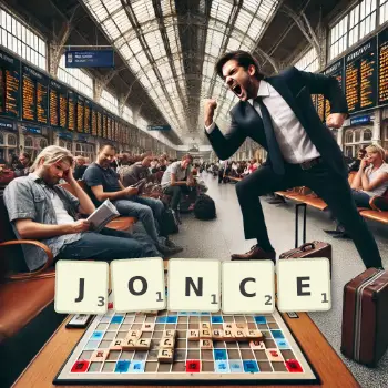 Illustration créative d'un jeu de lettres avec le mot JONCE épelé sur le plateau.