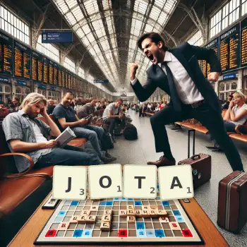 Illustration créative d'un jeu de lettres avec le mot JOTA épelé sur le plateau.