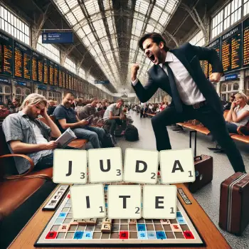 Illustration créative d'un jeu de lettres avec le mot JUDAITE épelé sur le plateau.