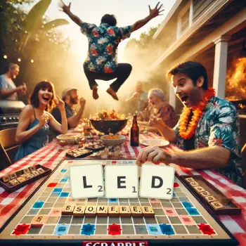 Illustration créative d'un jeu de lettres avec le mot LED épelé sur le plateau.