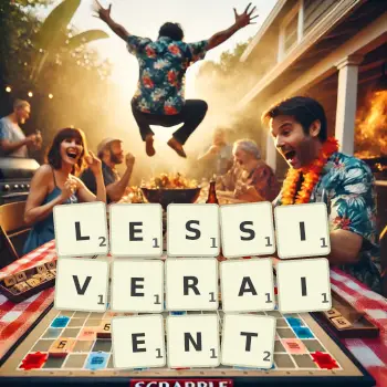 Illustration créative d'un jeu de lettres avec le mot LESSIVERAIENT épelé sur le plateau.