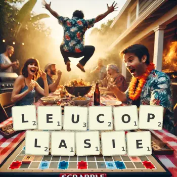 Illustration créative d'un jeu de lettres avec le mot LEUCOPLASIE épelé sur le plateau.