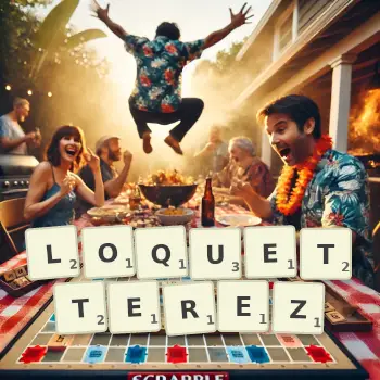 Illustration créative d'un jeu de lettres avec le mot LOQUETTEREZ épelé sur le plateau.