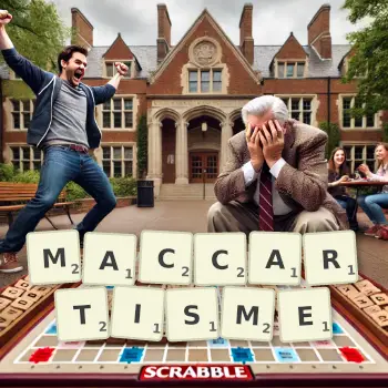 Illustration créative d'un jeu de lettres avec le mot MACCARTISME épelé sur le plateau.