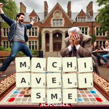 Illustration créative d'un jeu de lettres avec le mot MACHIAVELISME épelé sur le plateau.