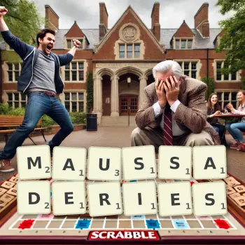 Illustration créative d'un jeu de lettres avec le mot MAUSSADERIES épelé sur le plateau.