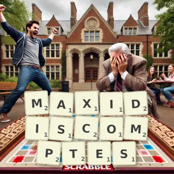 Illustration créative d'un jeu de lettres avec le mot MAXIDISCOMPTES épelé sur le plateau.