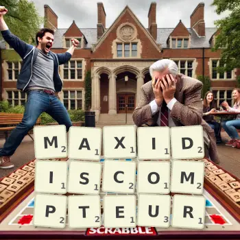 Illustration créative d'un jeu de lettres avec le mot MAXIDISCOMPTEUR épelé sur le plateau.