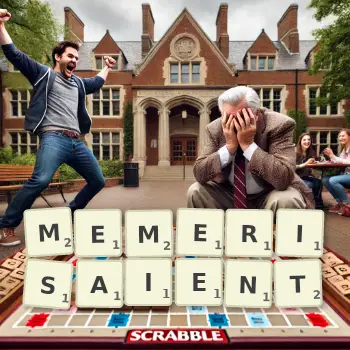 Illustration créative d'un jeu de lettres avec le mot MEMERISAIENT épelé sur le plateau.